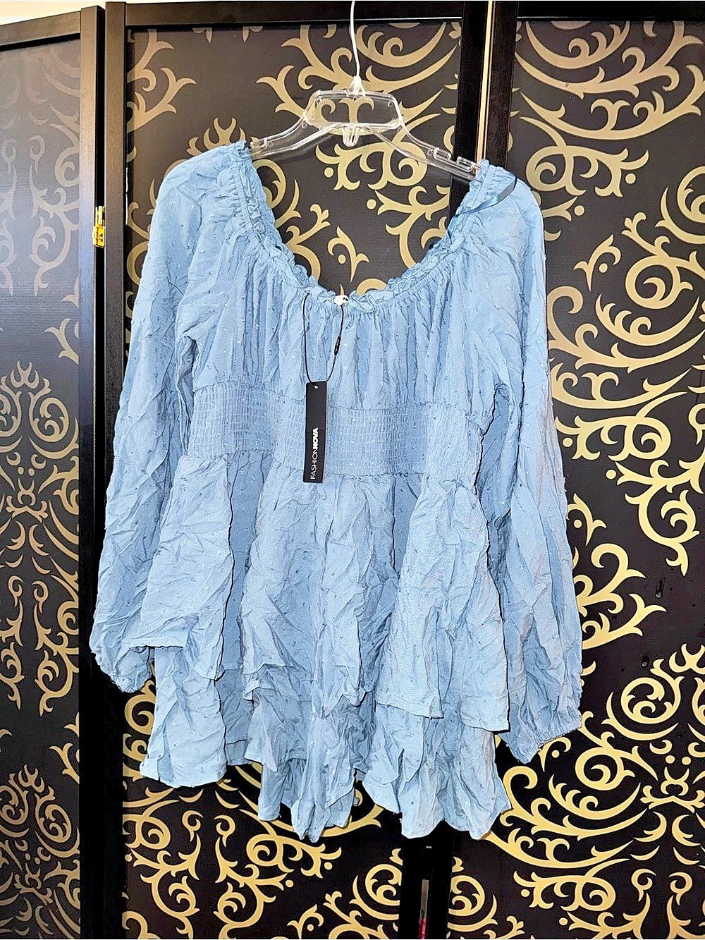 Fashion Nova Count On You Romper Light Blue Long Sleeve XL